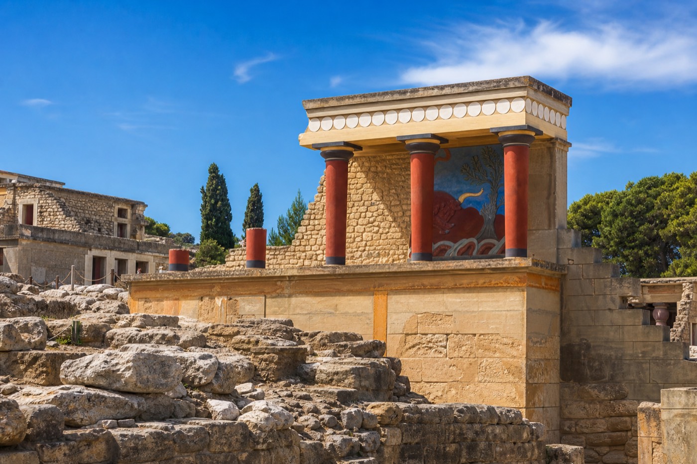 The restored Minoan Palace of Knossos near Heraklion, Crete